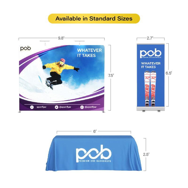 10ft Trade Show Booth- Standard Kit (Backdrop + Roll Up Banner + Table Cover) | POB