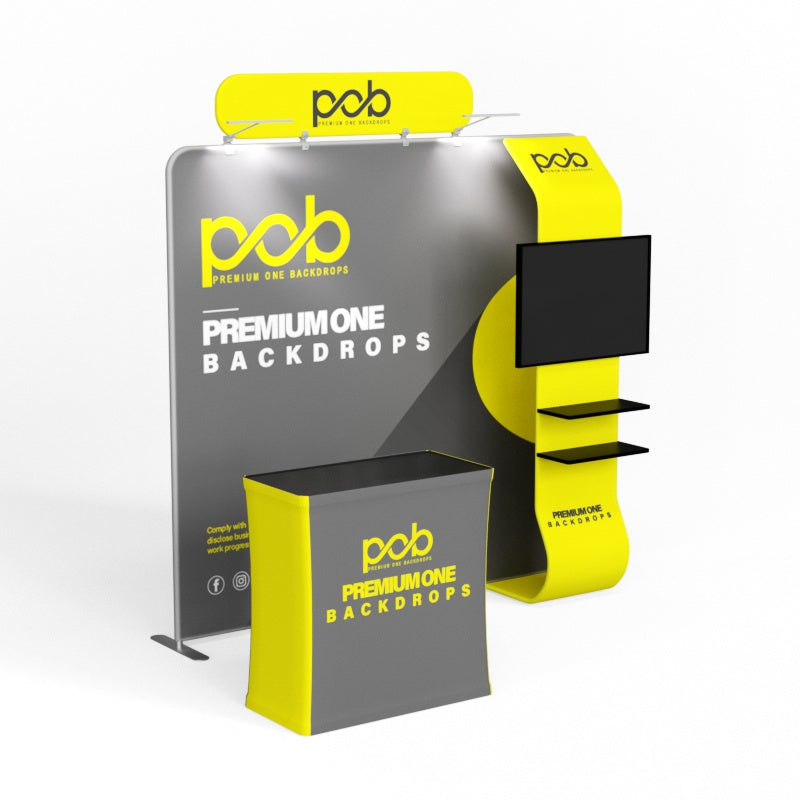 10ft Trade Show Booth – Fabric Display Kit with TV Mount & Counter | POB