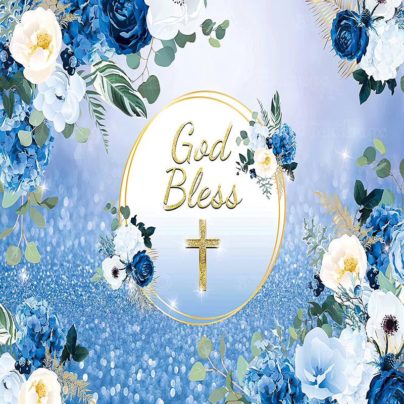 premium one pillowcover backdrops-Blue Floral Divine Blessing