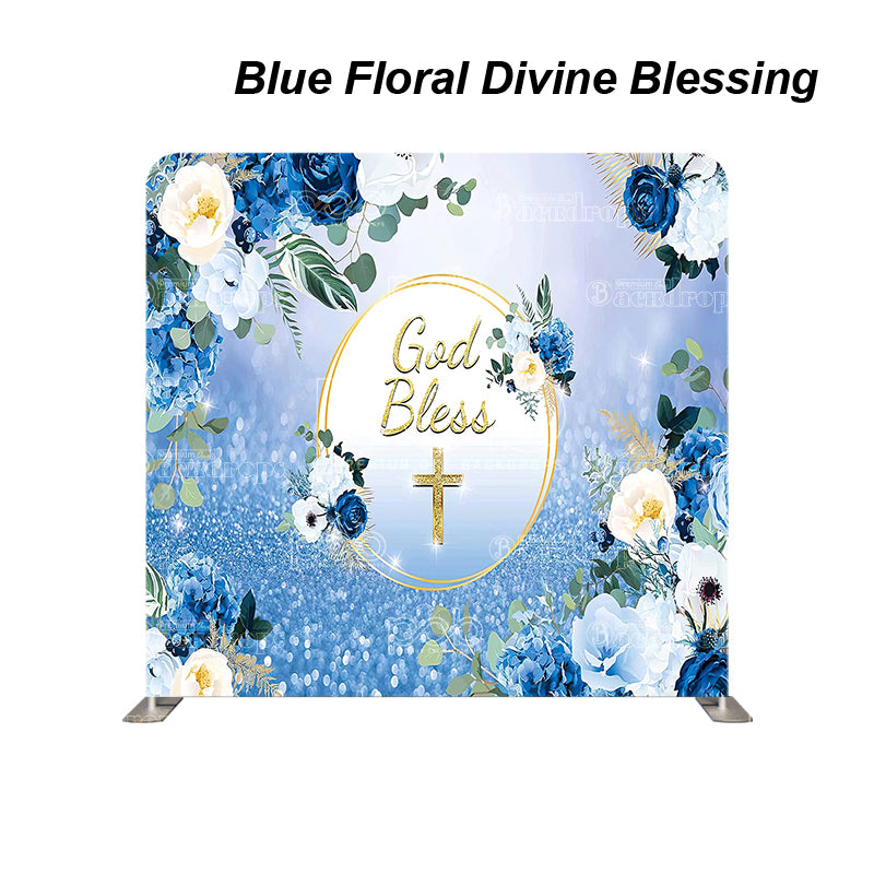 premium one pillowcover backdrops-Blue Floral Divine Blessing