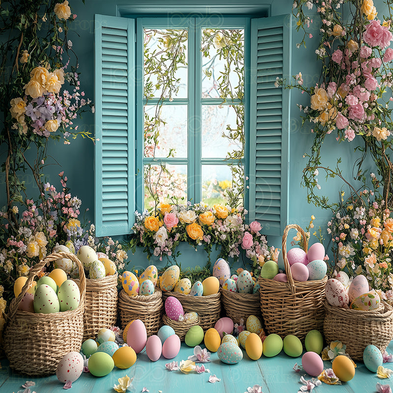 premium one pillowcover backdrops-Blue Window Easter