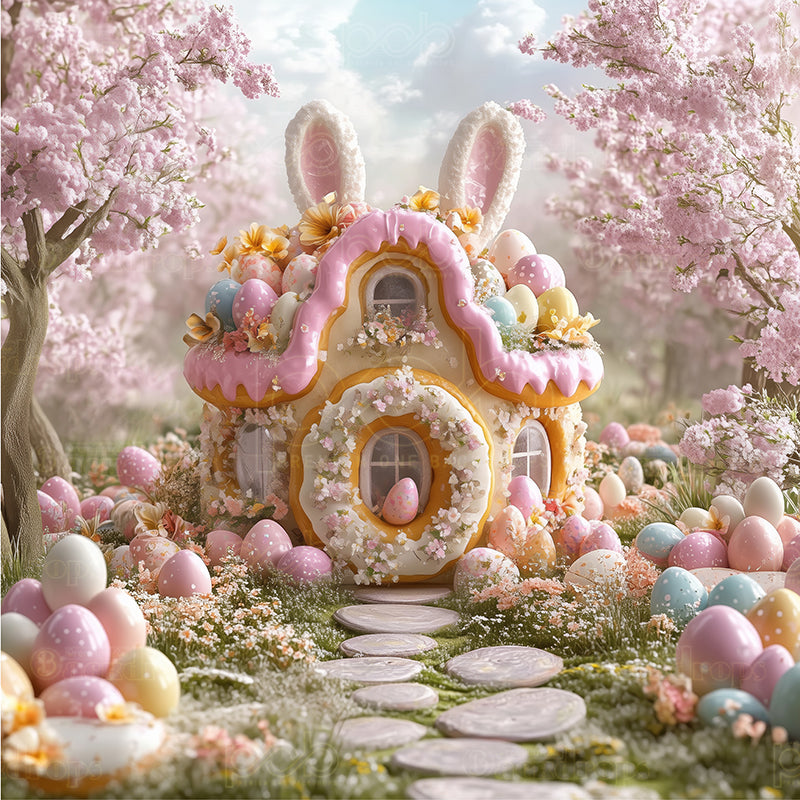 premium one pillowcover backdrops-Bunny House Bliss