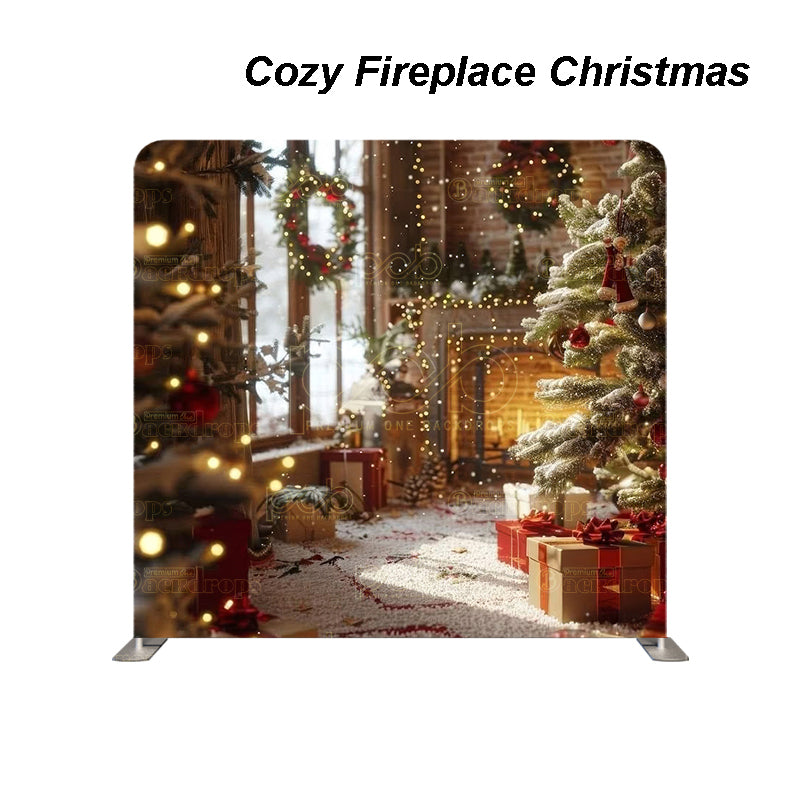 premium one pillowcover backdrops-Cozy Fireplace Christmas