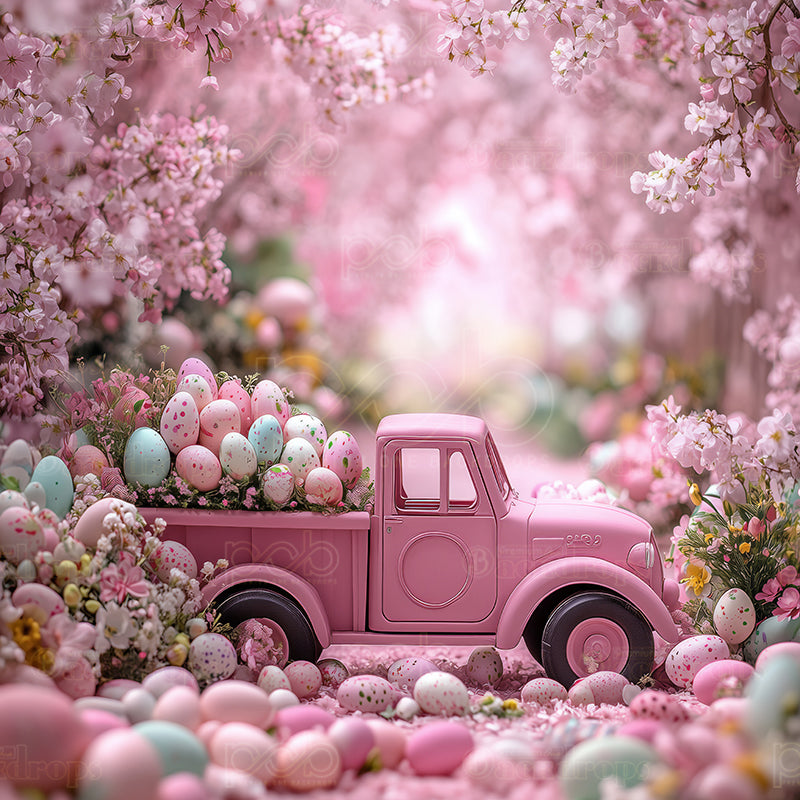 premium one pillowcover backdrops-Egg loaded Pink Truck