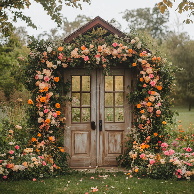 premium one pillowcover backdrops-Flower Arch Vintage Door Backdrop-1