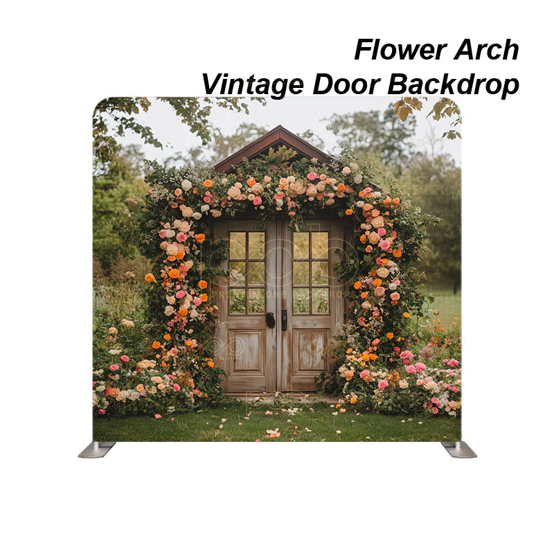 premium one pillowcover backdrops-Flower Arch Vintage Door Backdrop