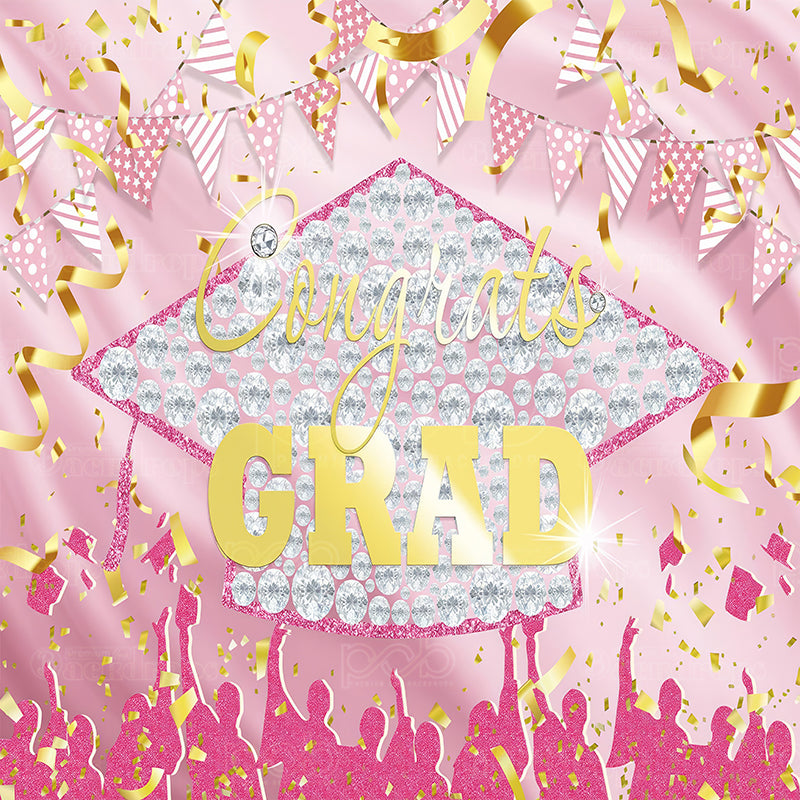 premium one pillowcover backdrops-Graduation Cheers in Pink