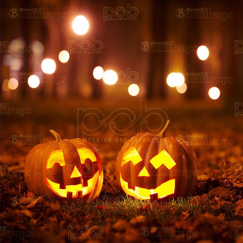 premium one pillowcover backdrops-Haunted Pumpkin Glow
