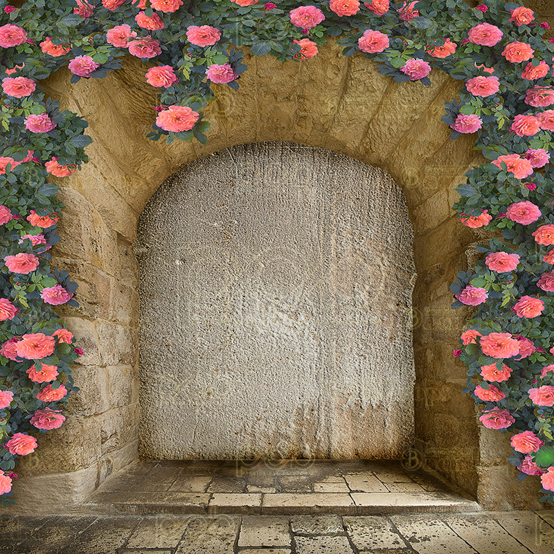 Pillow Cover Backdrop (Pink Rose Stone Archway)