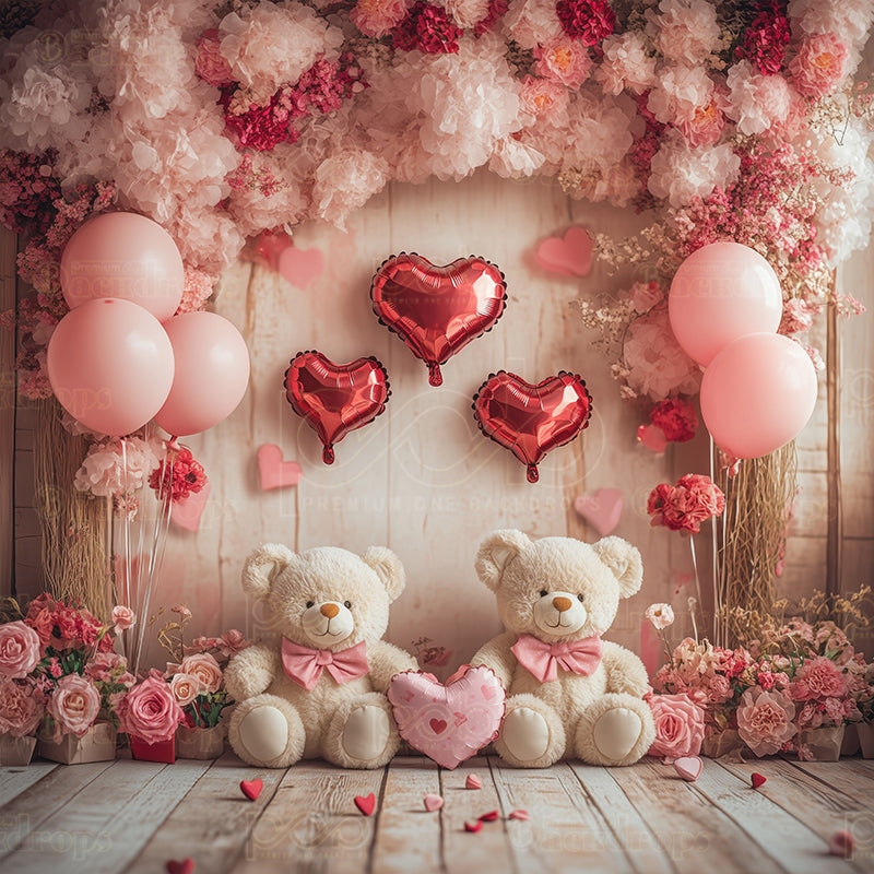 premium one pillowcover backdrops-Pink dreamtalk bear wooden wall