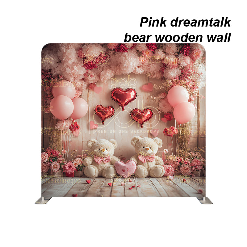 premium one pillowcover backdrops-Pink dreamtalk bear wooden wall