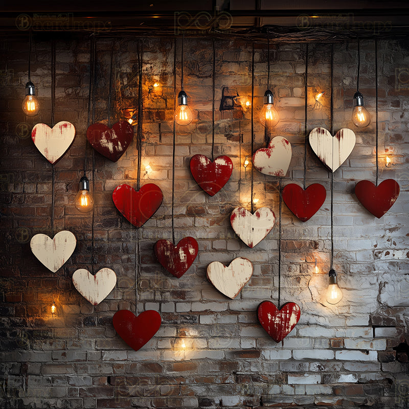 premium one pillowcover backdrops-Retro brick wall love