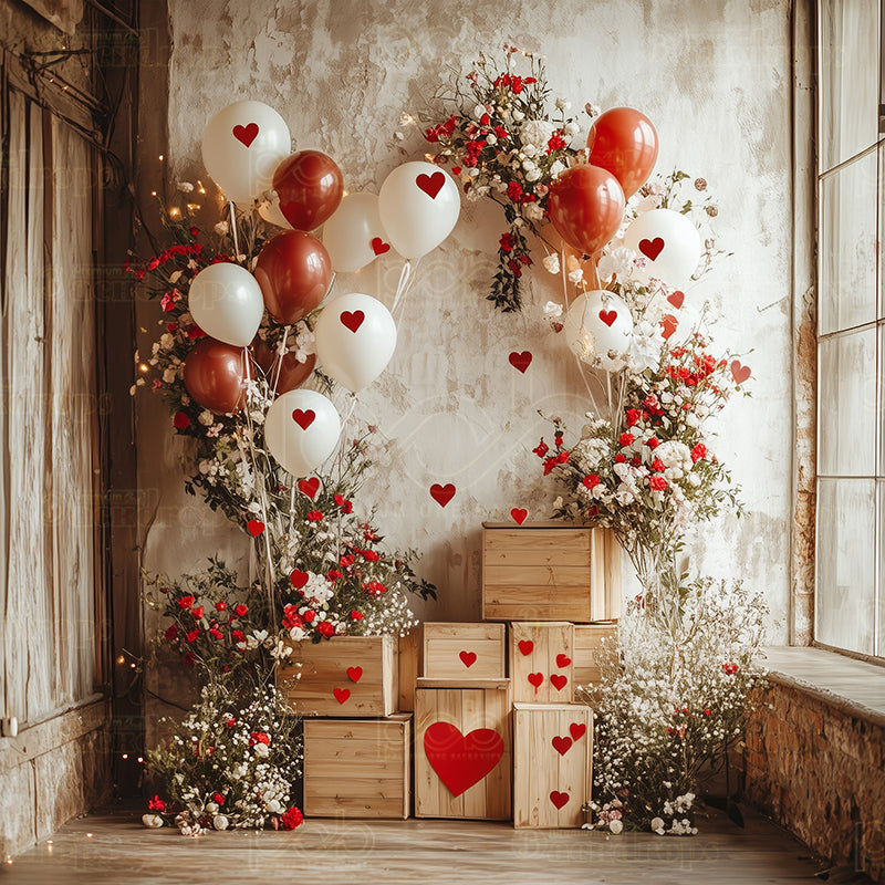 premium one pillowcover backdrops-Rustic love balloon house