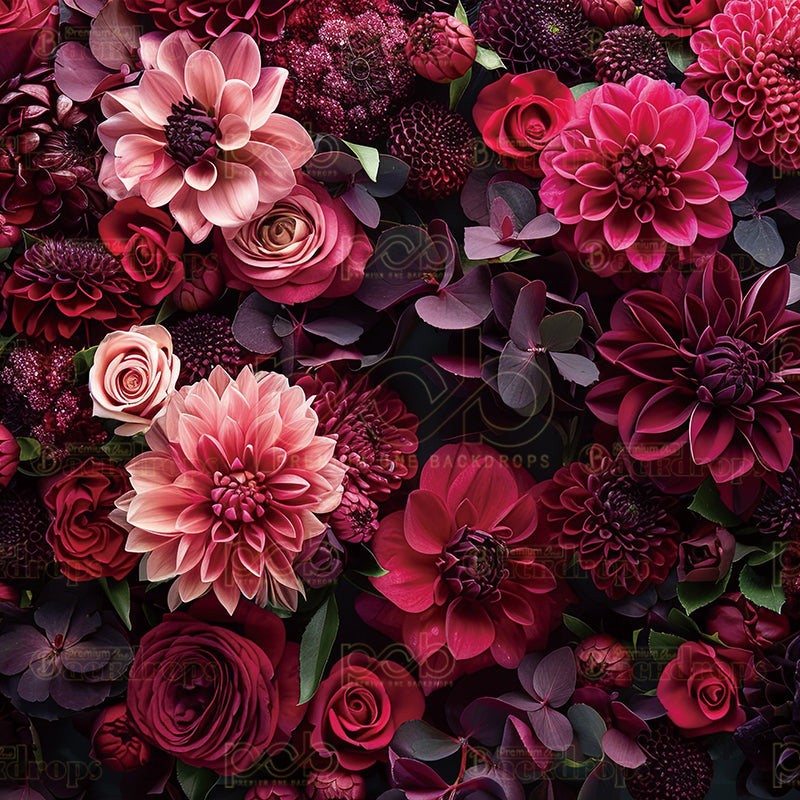 Pillow Cover Backdrop (Scarlet Floral Elegance)