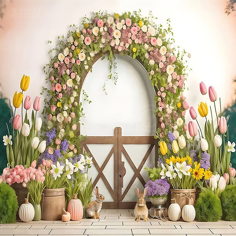 premium one pillowcover backdrops-Spring Floral Arch