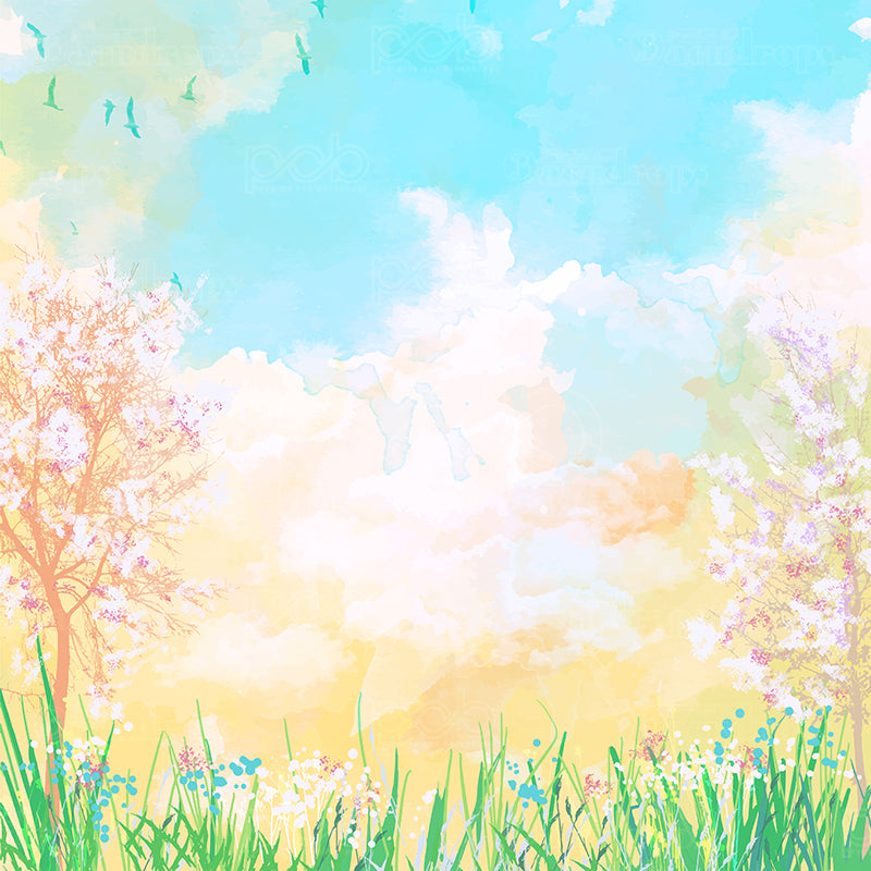 premium one pillowcover backdrops-Spring Sky Meadow