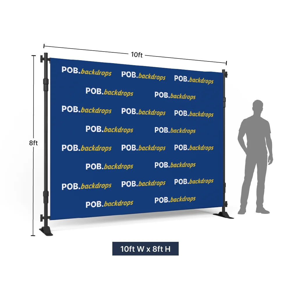10ft x 8ft step and repeat banner with adjustable frame and custom printed graphic