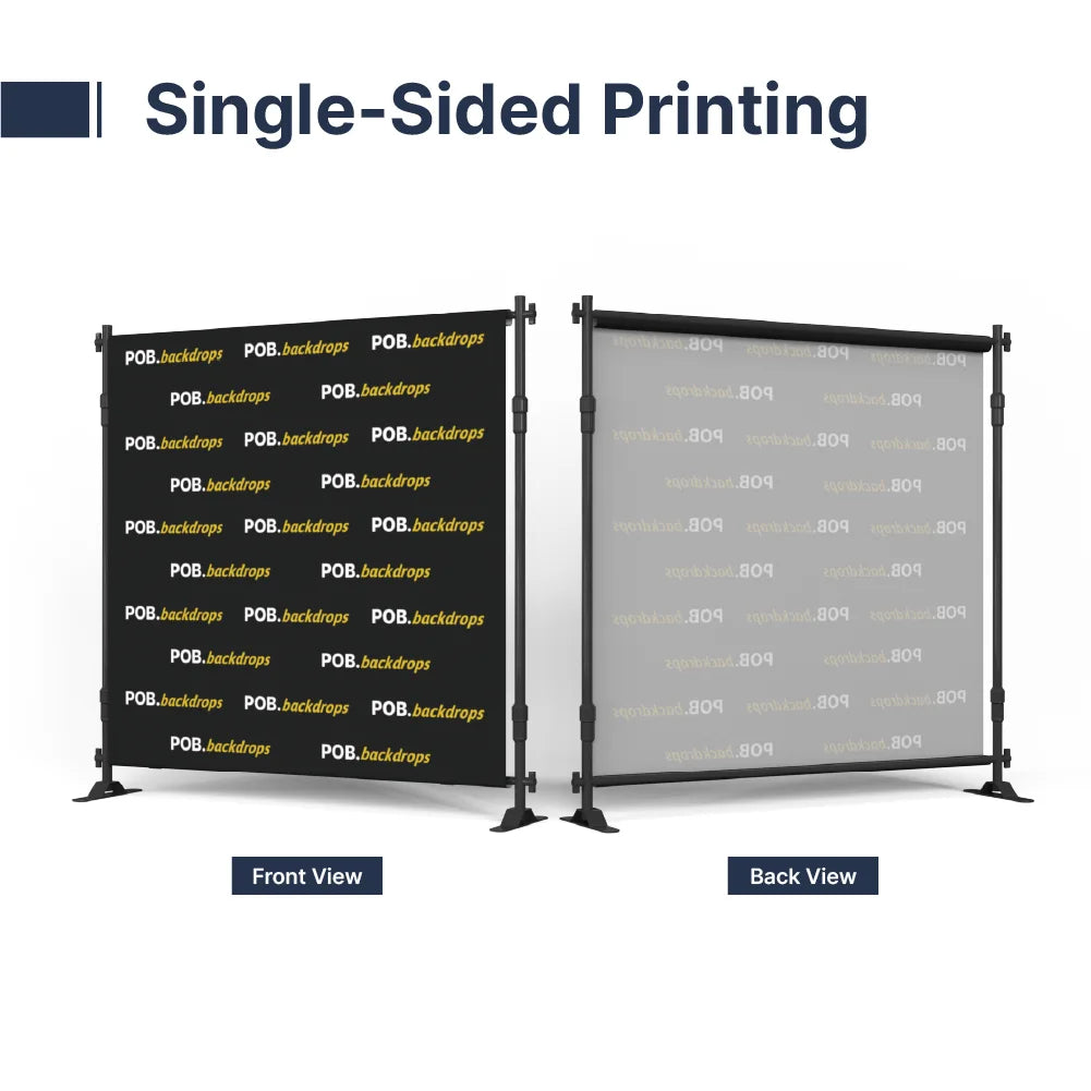 Single-sided 8ft step and repeat banner showing printed front and reverse side