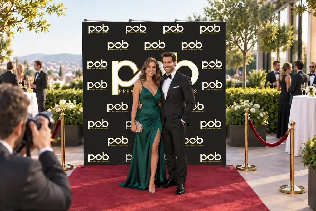 Portable step and repeat backdrop display for outdoor promotions and events