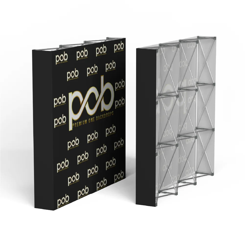 Straight pop up backdrop rear view with collapsible aluminum frame details