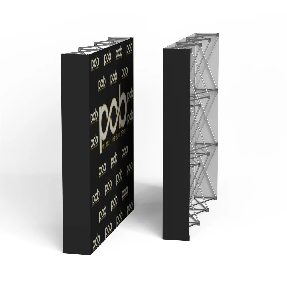 Step and repeat pop up display back view showing frame structure and support system