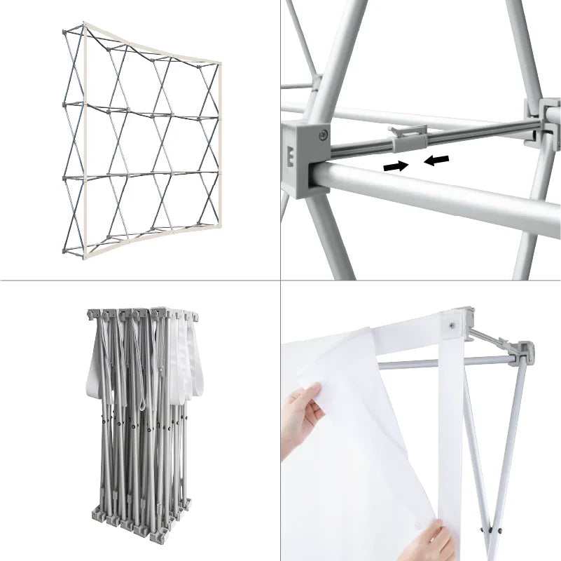 Portable pop up backdrop hardware details with frame joints and fittings