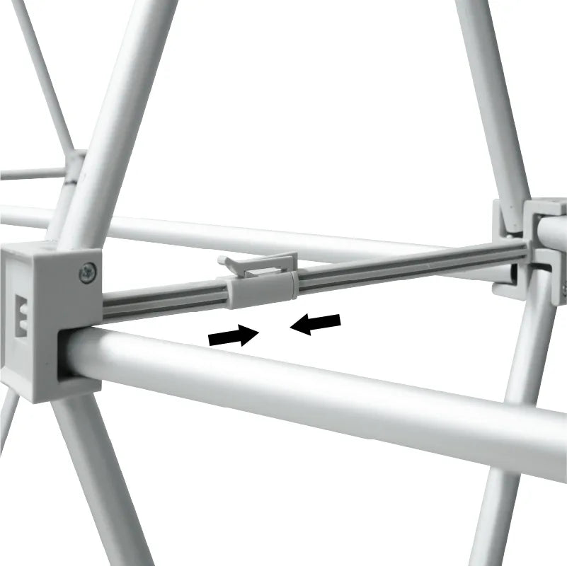 Pop up display frame connection detail for quick and secure assembly