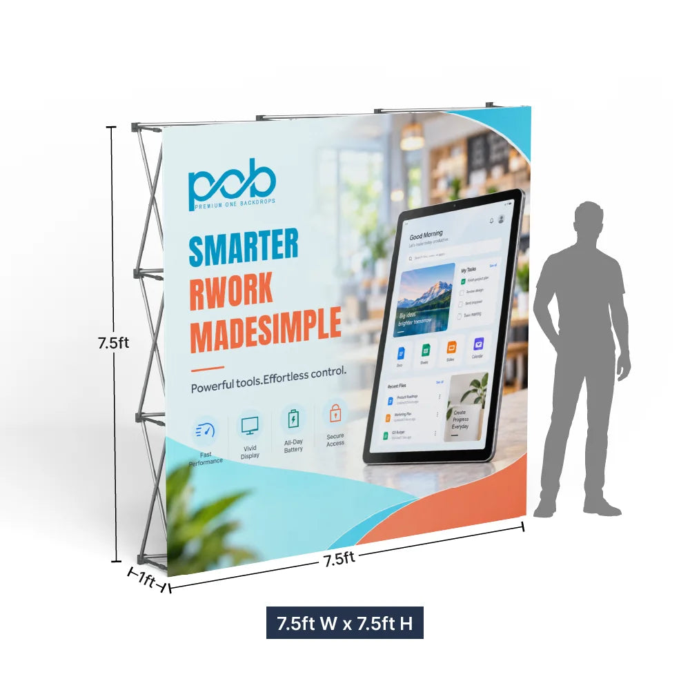 Straight fabric pop up display size and dimension guide