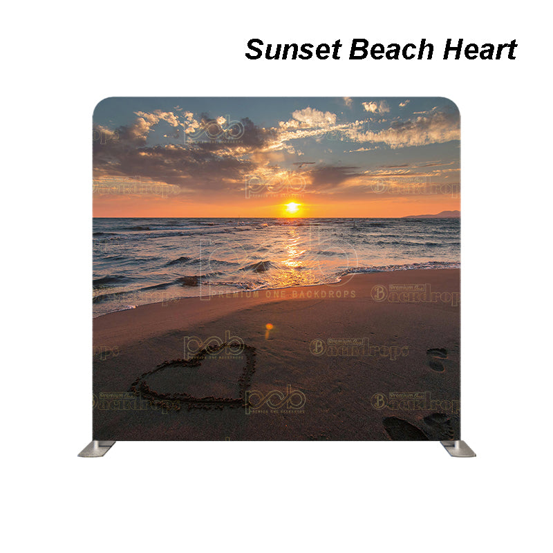 premium one pillowcover backdrops-Sunset Beach Heart