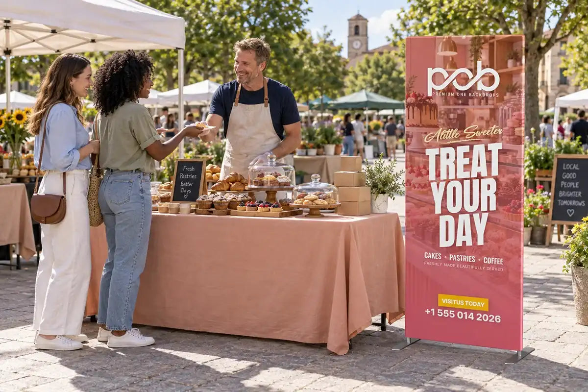 Portable fabric display setup for outdoor events and brand promotions