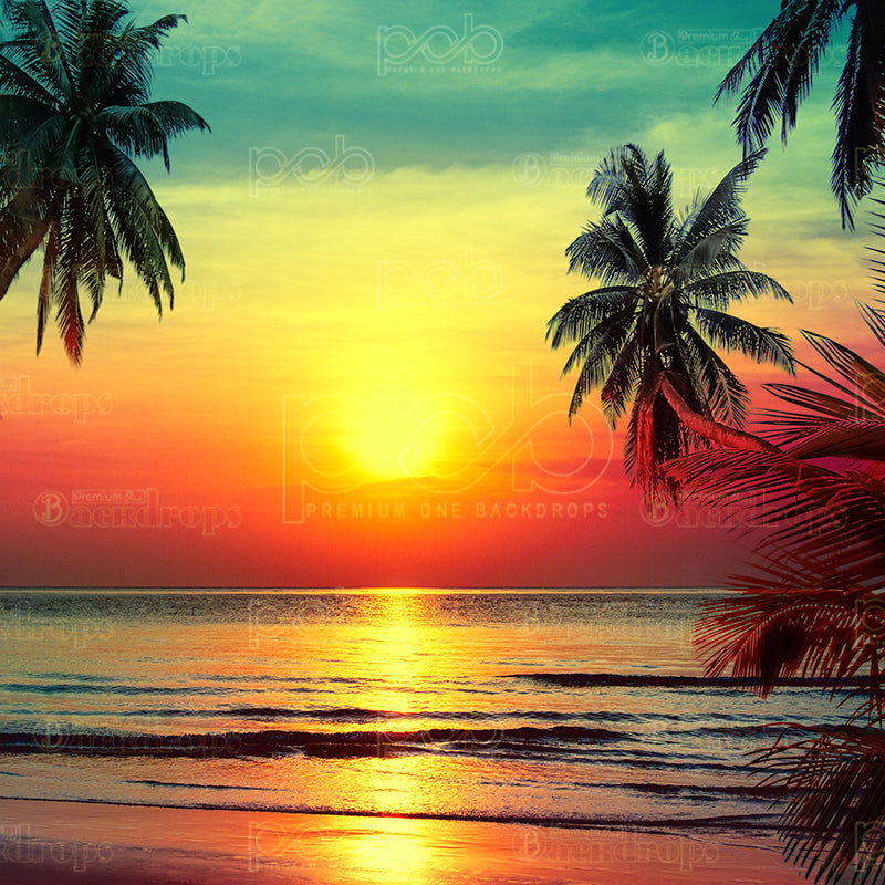 premium one pillowcover backdrops-Tropical Sunset Shore
