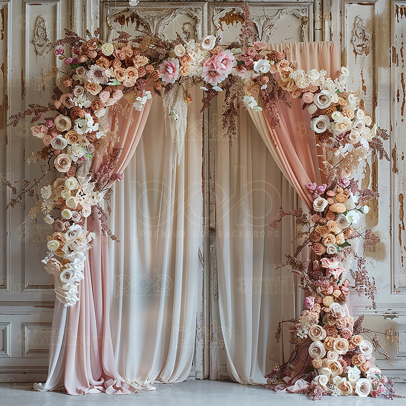 premium one pillowcover backdrops-Vintage flower curtain arch