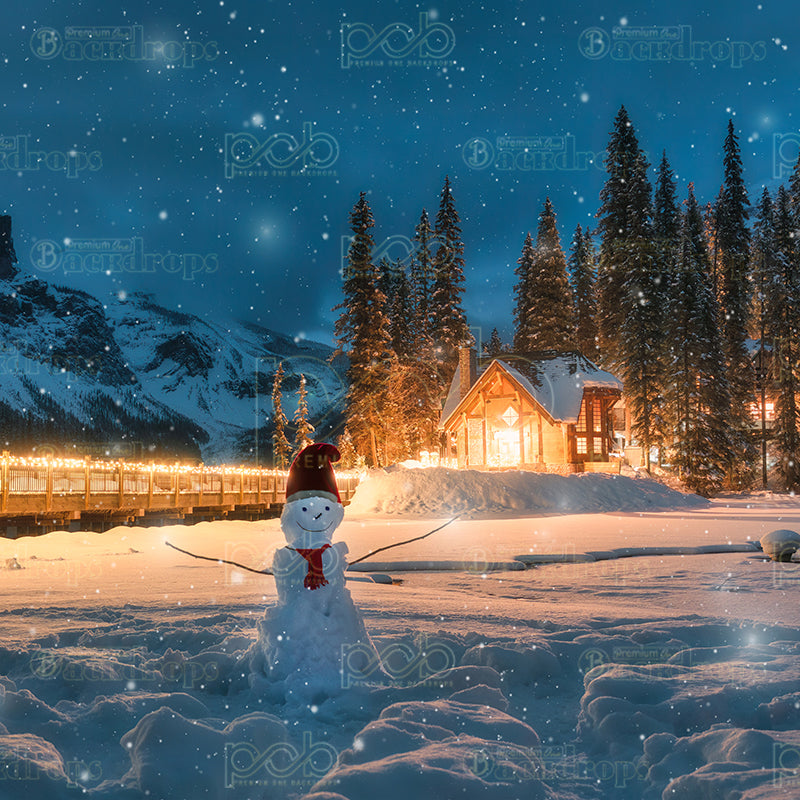 premium one pillowcover backdrops-Winter Cabin Glow