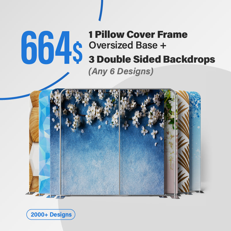 1 Pillow Cover Frame Oversized Base and 3 Double Sided Backdrops (Any 6 Designs)