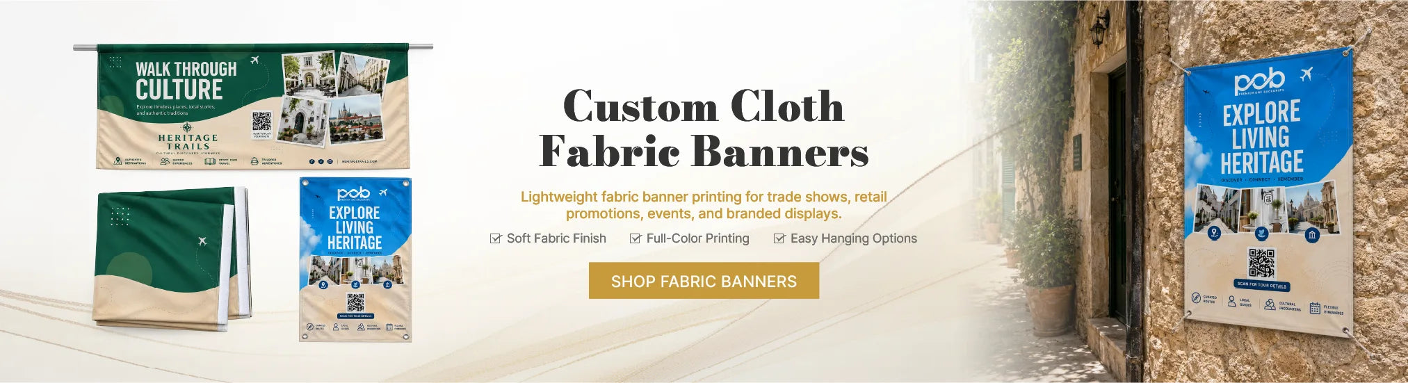 Custom cloth fabric banners for indoor displays, event backdrops and soft textile signage