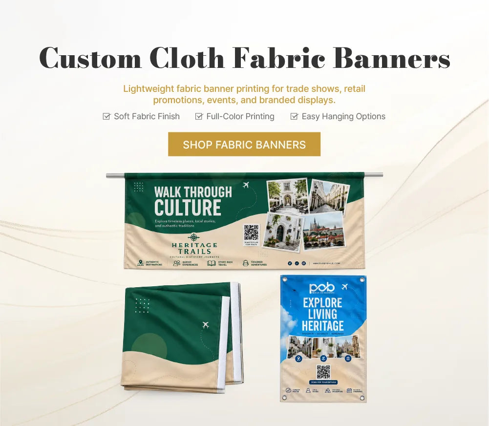 Custom cloth fabric banners for indoor displays, event backdrops and soft textile signage