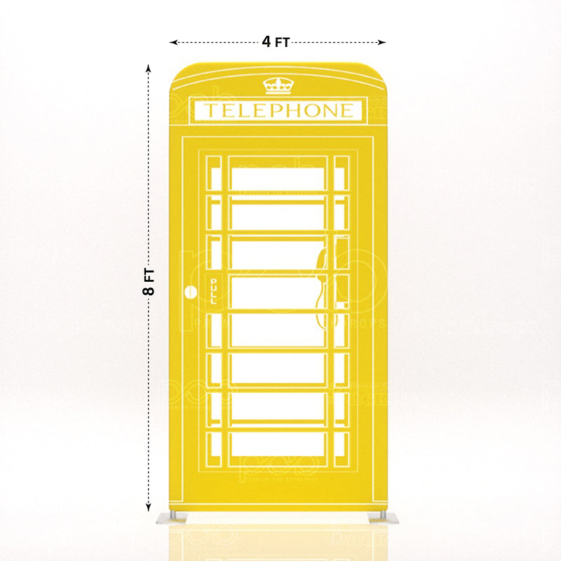 yellow London telephone booth stand