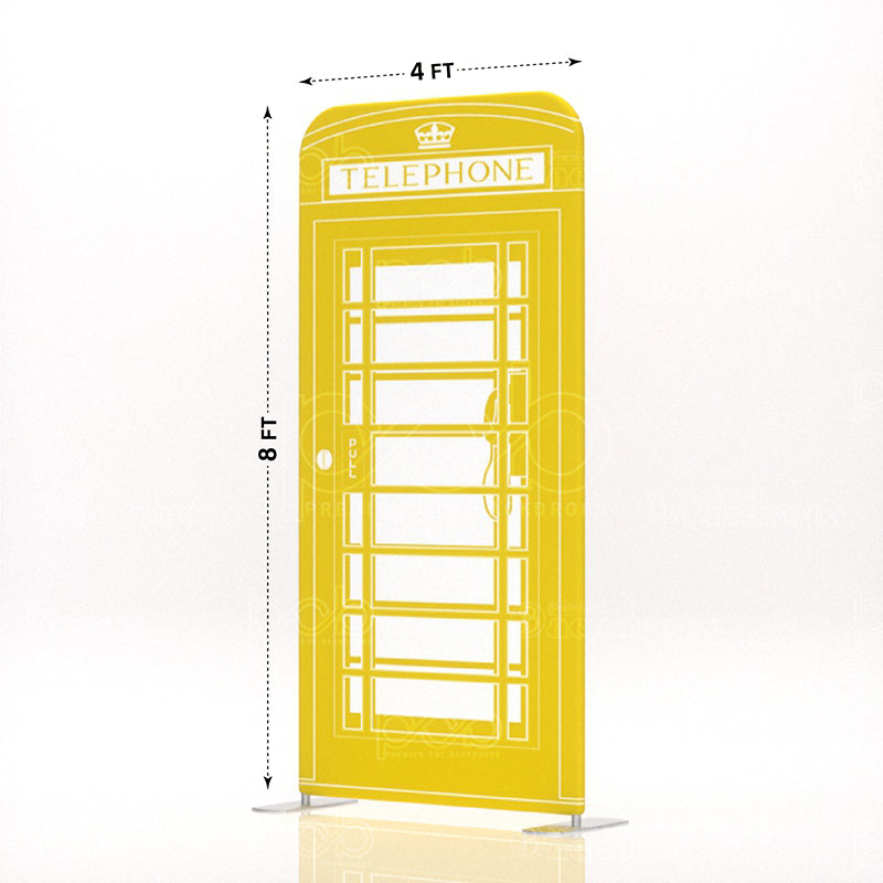 yellow London telephone booth stand