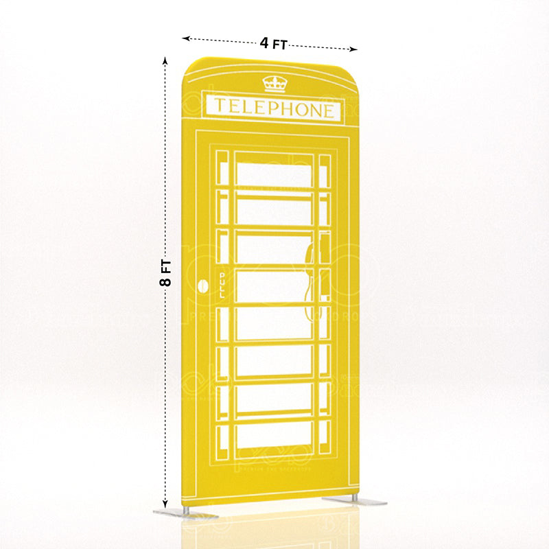 yellow London telephone booth stand
