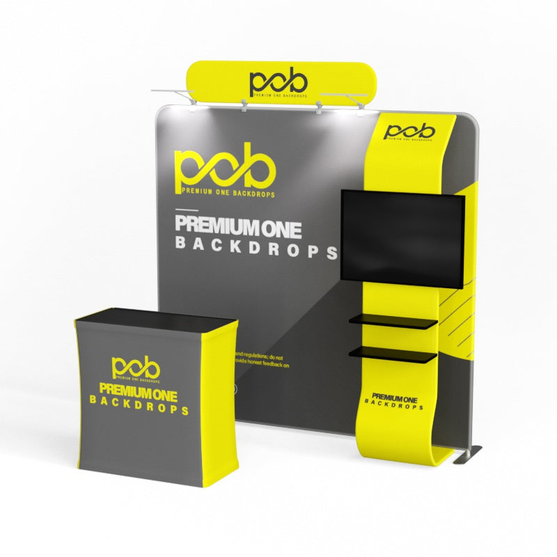 10ft Trade Show Booth – Fabric Display Kit with TV Mount & Counter | POB