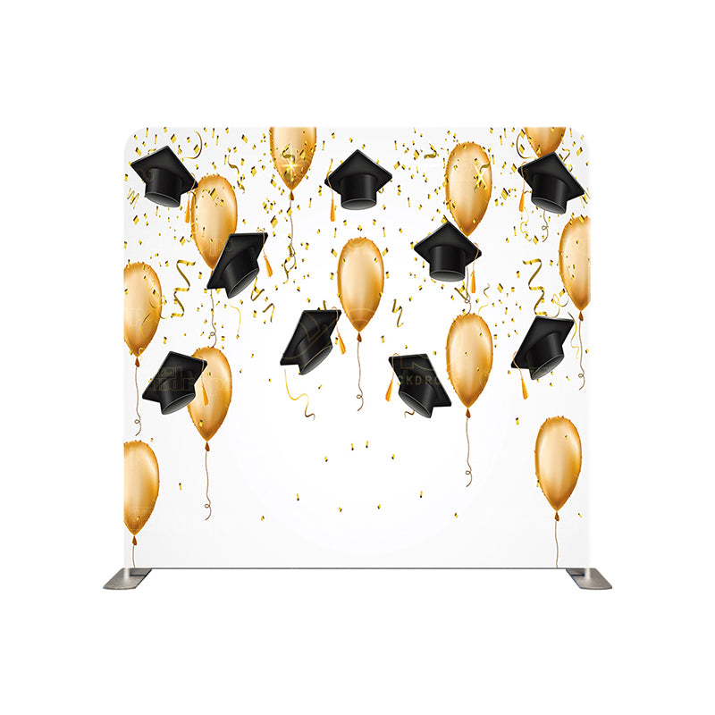 premium one pillowcover backdrops-Gold balloons and graduation hats