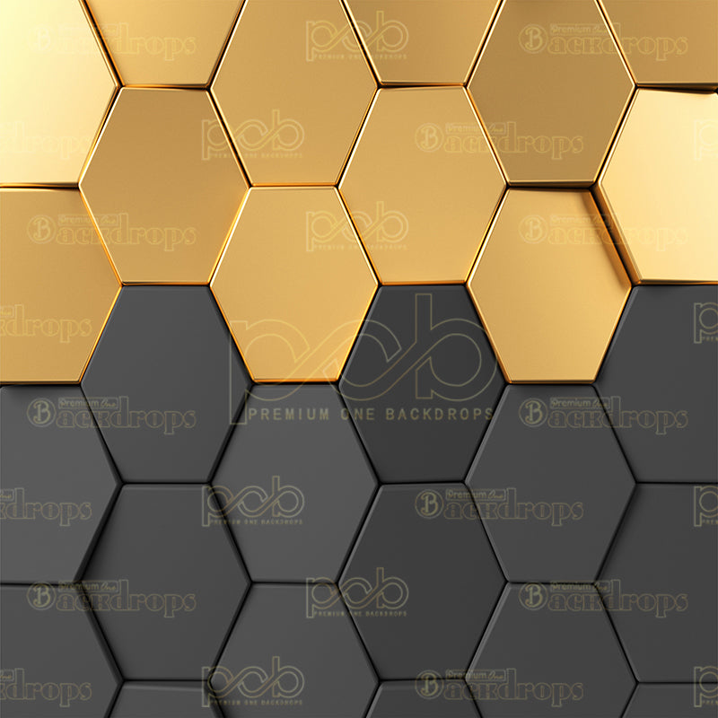 premium one pillow cover backdrops-Black and Gold Hexagon