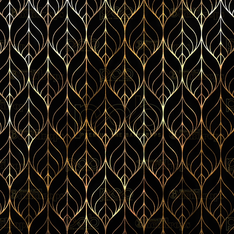 premium one pillow cover backdrops-Black and Gold leaf