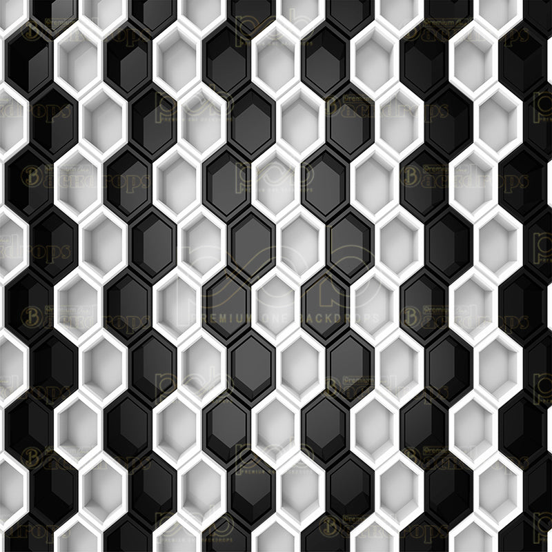 premium one pillow cover backdrops-Black and White Hexagonal