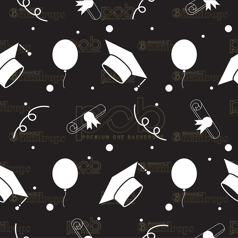 premium one pillow cover backdrops-Black graduation caps with balloons