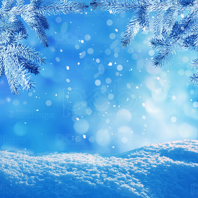 premium one pillowcover backdrops-Blue Christmas Wonderland Brokeh-1