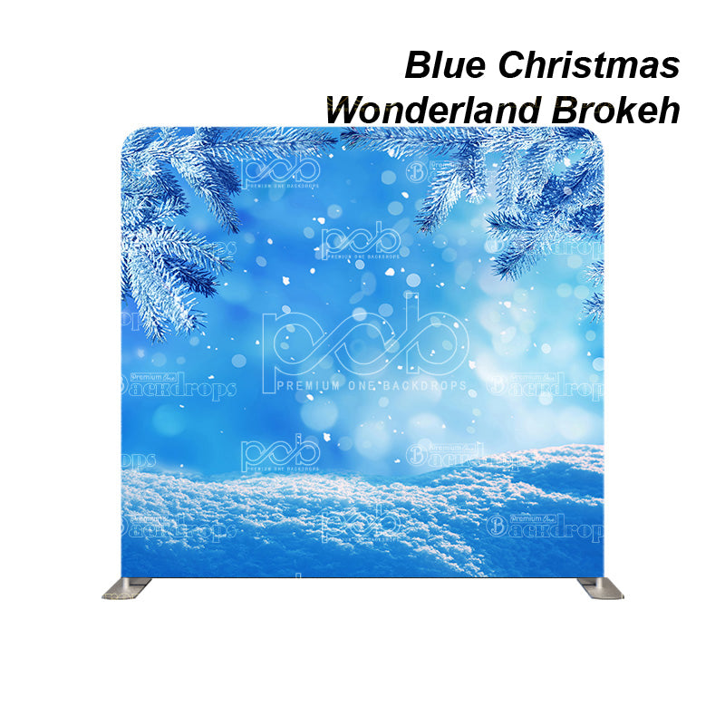 premium one pillowcover backdrops-Blue Christmas Wonderland Brokeh