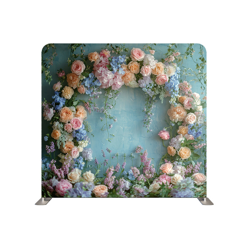 premium one pillowcover backdrops-Blue pastel wreath backdrop