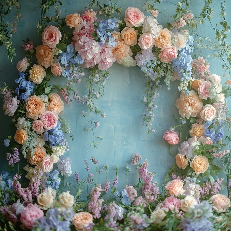 premium one pillowcover backdrops-Blue pastel wreath backdrop