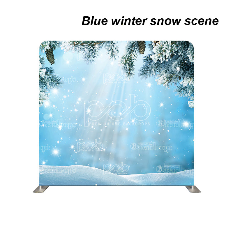 premium one pillowcover backdrops-Blue winter snow scene